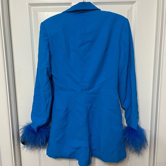 NWT Nasty Gal feather sleeve blazer romper‎ blue 4 - Picture 6 of 6